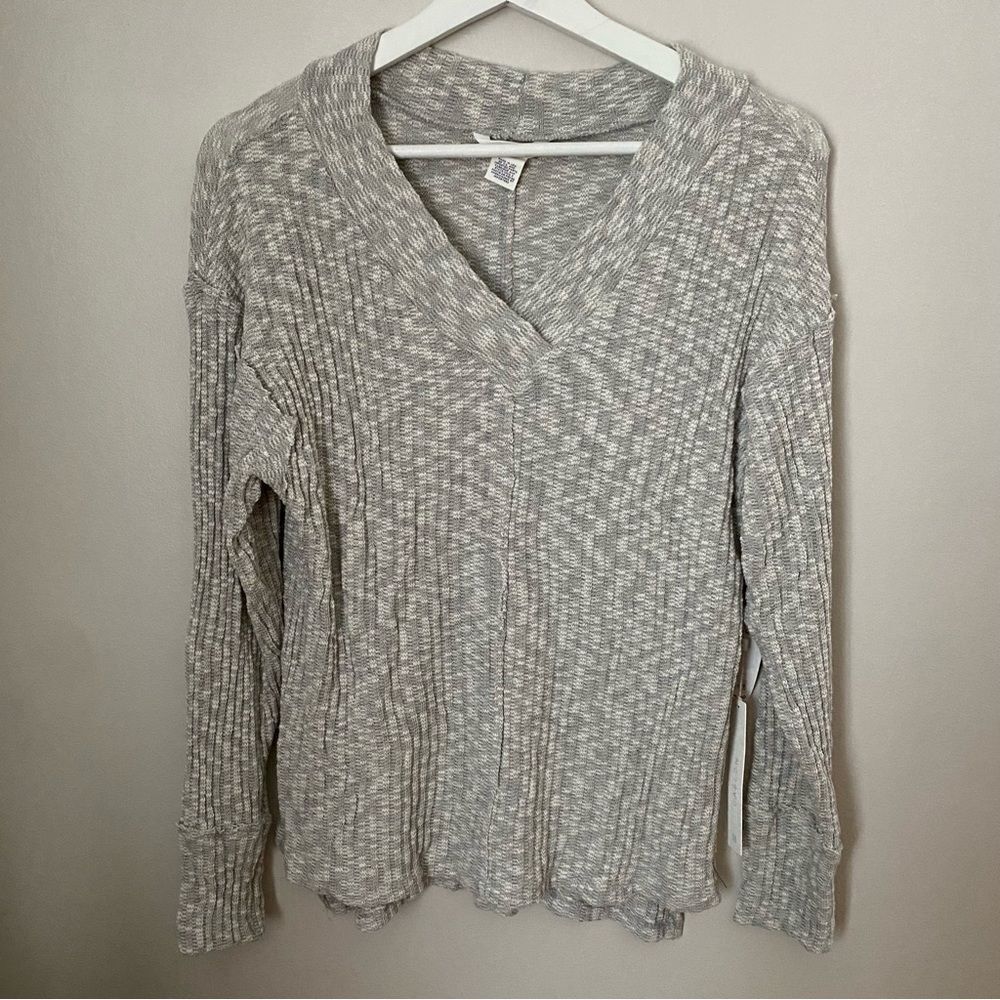 Caslon Sweater V-Neck Gray White Knit Marled Ribbed Casual Neutral - Picture 10 of 10